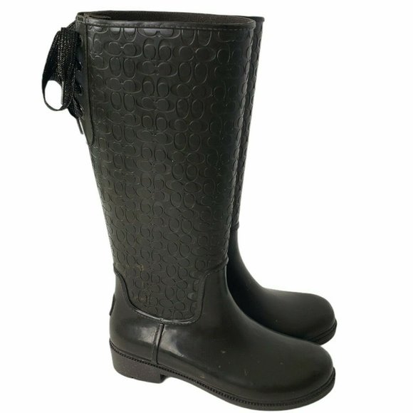 Coach Signature Rain Boots Sparkle Laced Rubber - Picture 1 of 12
